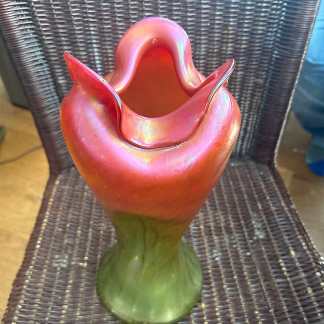 Art Nouveau Bohemian Rindskopf Pepita Handblown Iridescent Vase Circa 1900. Vase For Sale - Image 3 of 4