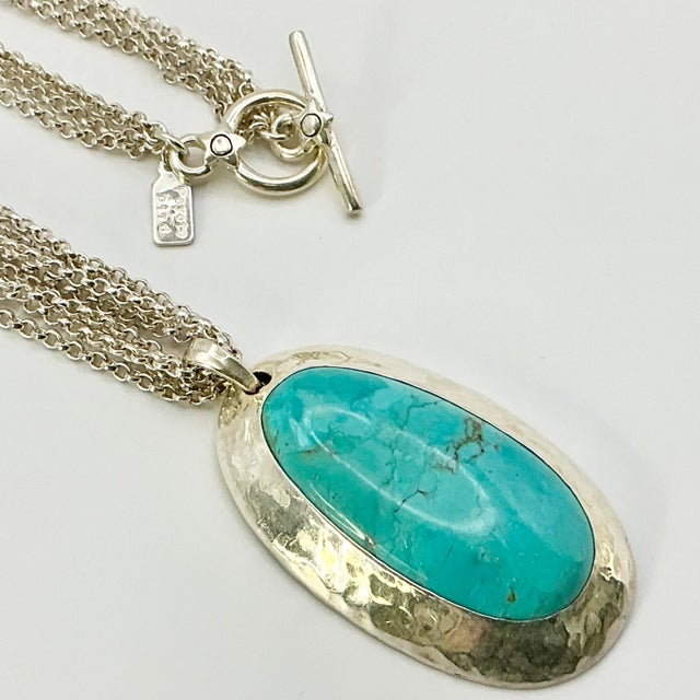 1980s Vintage Southwestern Americana Peyote Bird Turquoise & 4-Strand Sterling Pendant Necklace - 22” For Sale - Image 11 of 14
