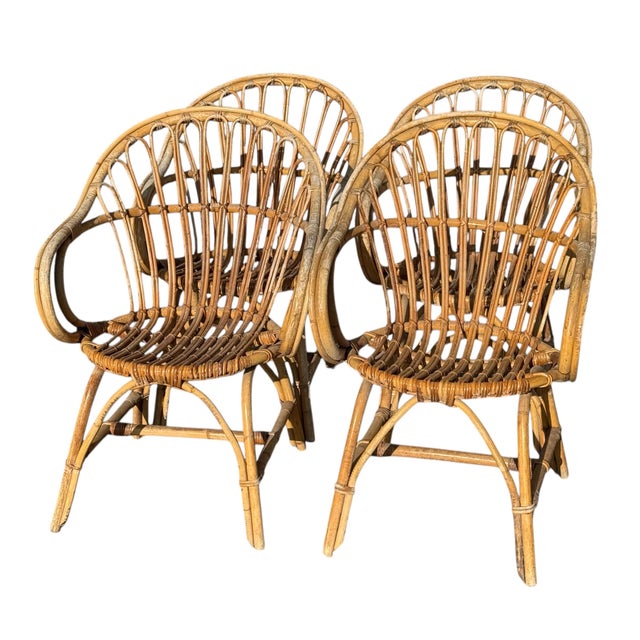 Rattan Armchairs, France, 1960s, Set of 4 For Sale - Image 13 of 14
