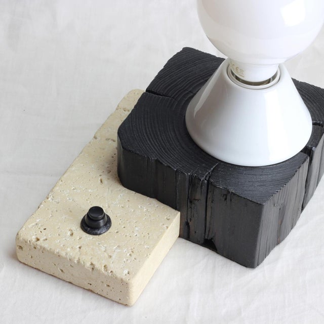 Not Yet Made - Made To Order Block Lamp - Sculptural Barn Beam and Limestone Table Lamp by Gabor Gobi For Sale - Image 5 of 8