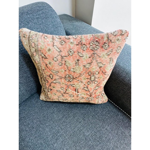 Vintage Turkish Isparta Rug Pillow Cover 16x16 – Rust Orange Wool Cushion Boho For Sale - Image 10 of 11