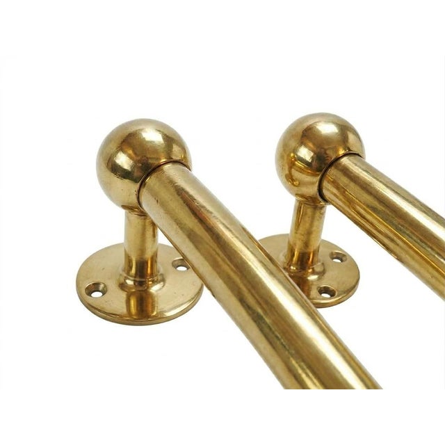 Pair of Vintage Solid Unlacquered Brass Towel Bars With Heavy Ball Finials (25") For Sale - Image 9 of 11