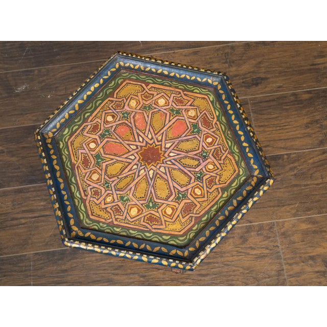 Moroccan Moorish Style 1920s Table with Hexagonal Top and Polychrome Décor For Sale - Image 10 of 10