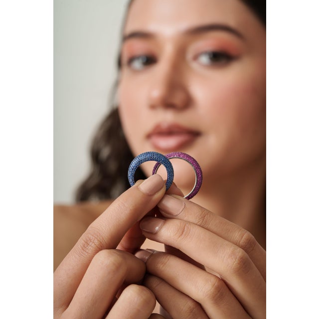 Chic 2.03ct Sapphire Cluster Contemporary Chunky Ring Size 5.5 in 14k Solid Gold For Sale - Image 4 of 18