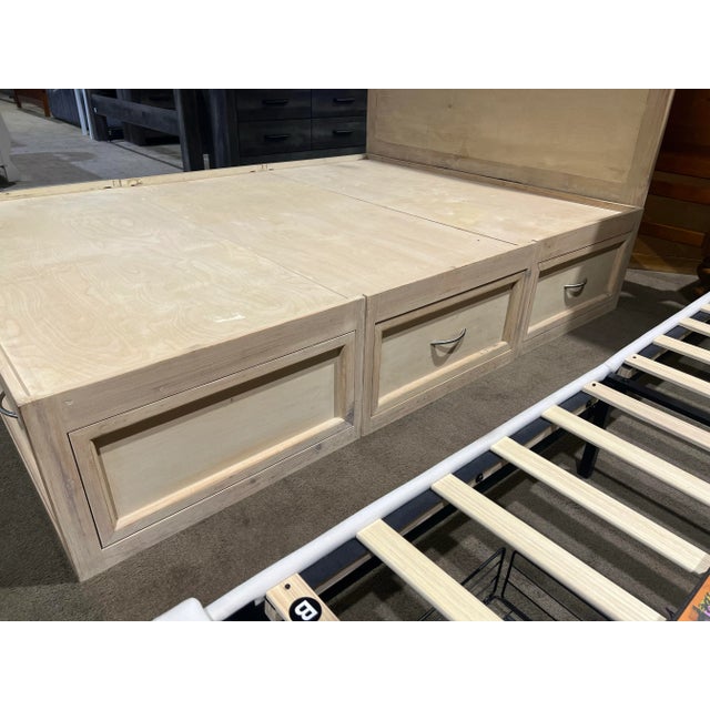 Natural Wood Queen Size Bed Frame With Six Drawers For Sale - Image 4 of 5
