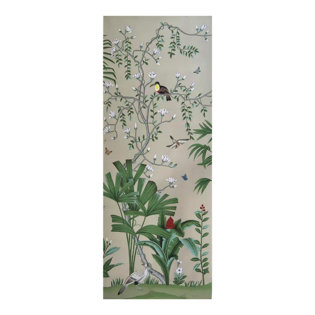 Hand Painted Chinoiserie Botanical Wallpaper Mural | Luxury Custom Wall Decor For Sale