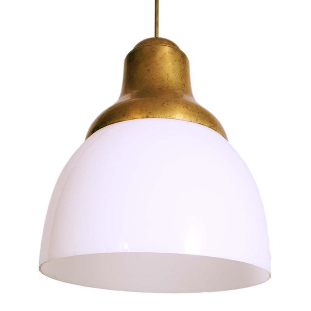 Gold Italian Brass Murano Lattimo Glass Pendant by Luigi Caccia Dominioni for Azucena, 1950s For Sale - Image 8 of 8