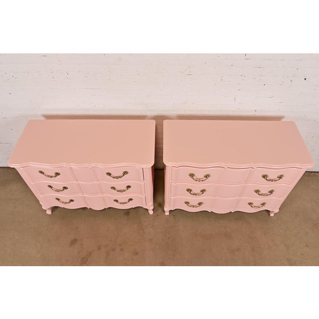 French Provincial Louis XV Pink Lacquered Dresser Chests, Newly Refinished For Sale - Image 10 of 13