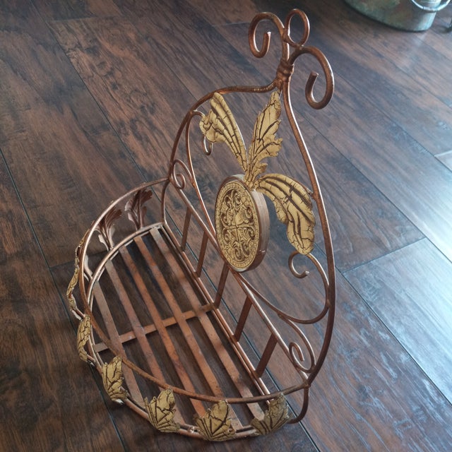 Metal 1990s Copper/ Cream Wrought Iron Hanging Wall Basket For Sale - Image 7 of 9