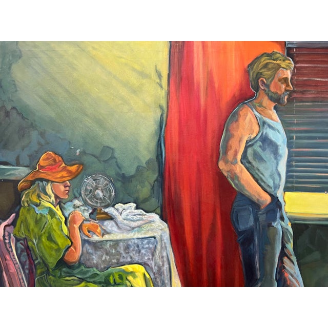 Green Vintage Large Impressionist Portrait by Carol Dan (1934-2022) For Sale - Image 8 of 11