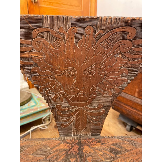 Wood Early 1800s Flemish Hand Carved Seat/Throne, Converts to Tavern Table For Sale - Image 7 of 13