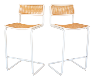 Mid-Century Bauhaus White B64 S64 Cesca Bar Stools in Rattan, 1970s, Set of 2