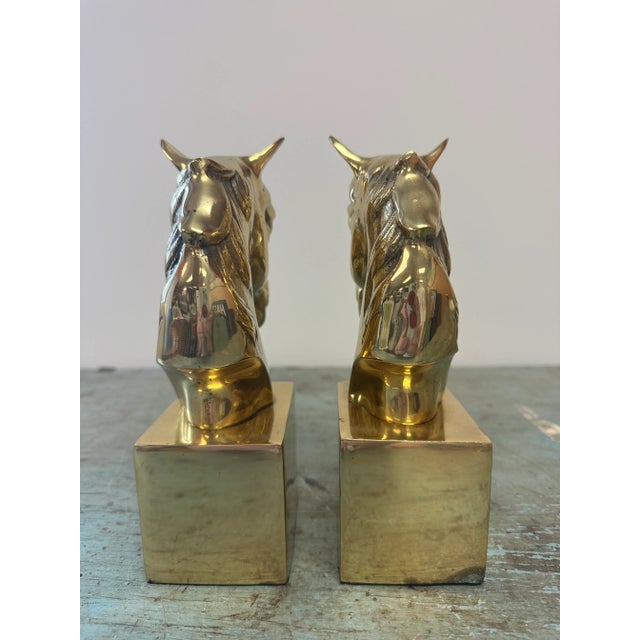 Vintage Brass Horse Head Bookends - a Pair For Sale - Image 4 of 8