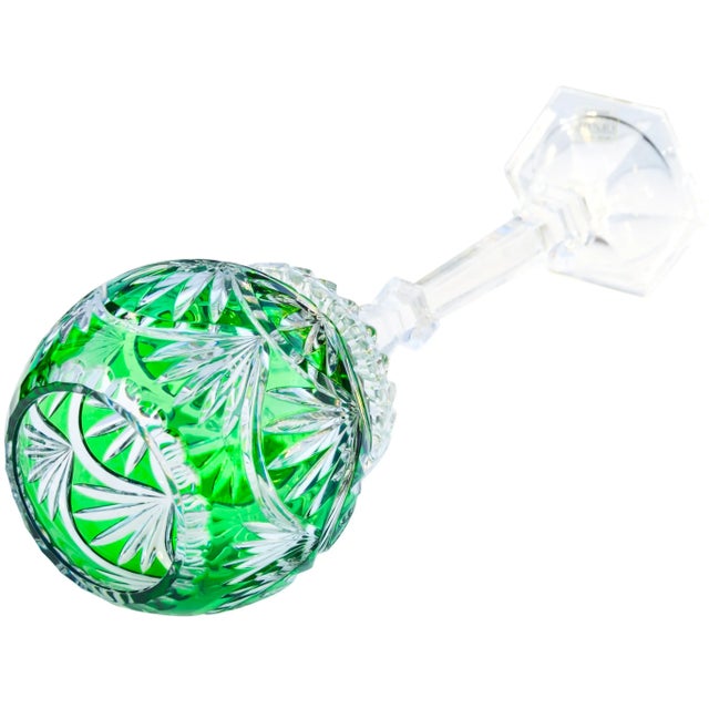 Mid 20th Century Mid 20th Century Handblown Green Crystal-Cut Candle Holder For Sale - Image 5 of 8