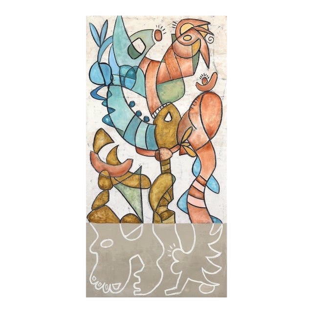 Make It Rain - Tall Colorful Abstract Organic Shape Art on Canvas Original Artwork by Rue Bootay For Sale