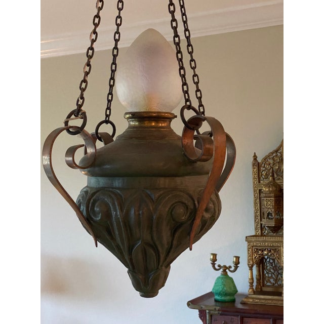 Metal Early 20th Century Neoclassic Pendant Light Fixture For Sale - Image 7 of 7