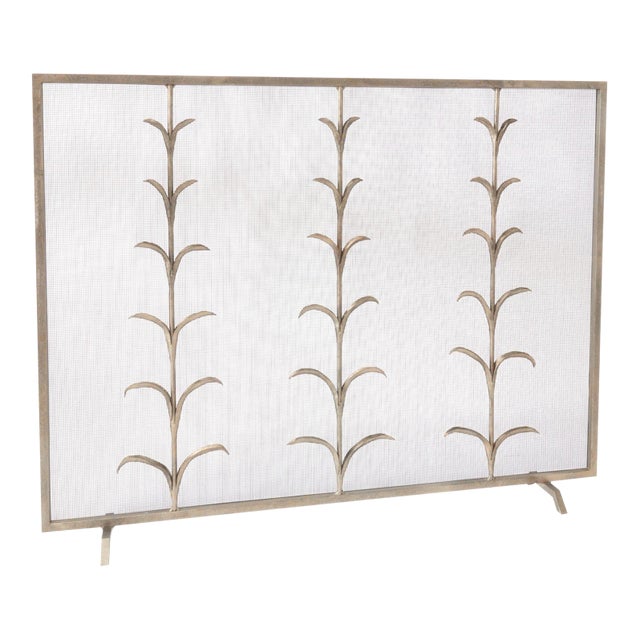 Aged Silver Lily Stems Fireplace Screen Iron For Sale