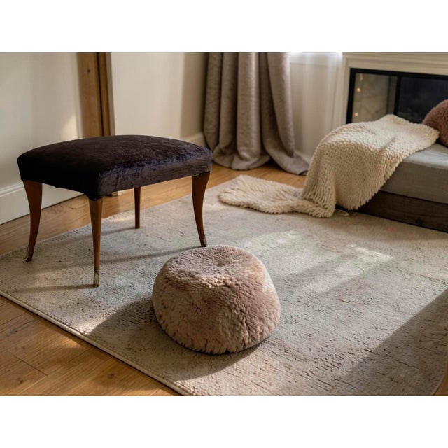 Velvet Stool with Shaped Legs and Brass End Caps, Italy, 1950s For Sale - Image 6 of 8
