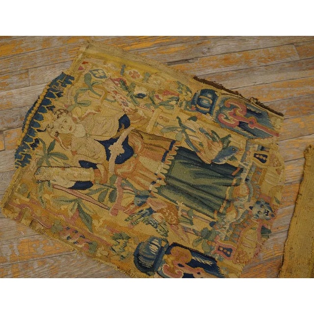 17th Century 1650s Camel Belgian Floral Flemish Tapestry Set 2' 6"x 4' 6" Silk Flatweavve Carpet Rug For Sale - Image 5 of 9