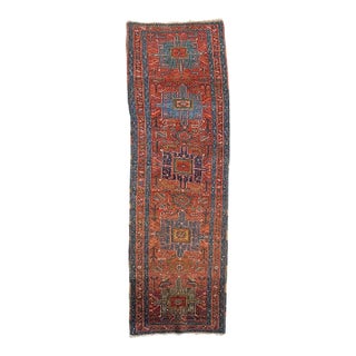 Antique Heriz Tribal Runner in Sunset Hues Rug 3 x 11.6 For Sale