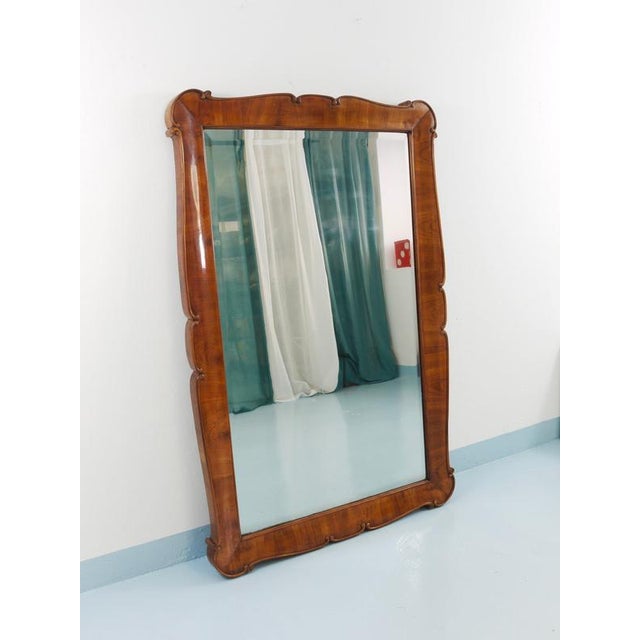 Mid 19th Century Large Biedermeier Carved and Scalloped Cherry Wood Wall Mirror, Vienna, 1850 For Sale - Image 5 of 13
