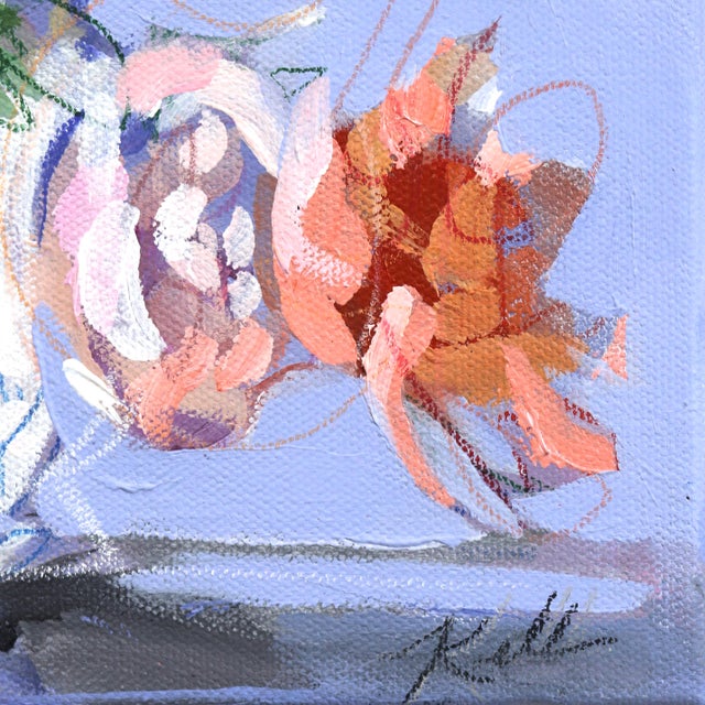 2020s Periwinkle - Pastel Floral Still Life Painting on Canvas Original Artwork by Kellie Newsome For Sale - Image 5 of 9