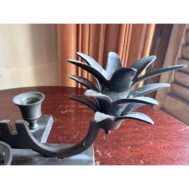 Mid Century Candelabra Pineapple Lotus Hollywood Regency Bronze Tone Metal For Sale In New York - Image 6 of 9
