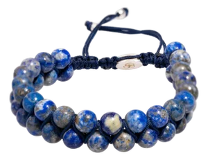 Lapis Lazuli Stone Two Row Beaded Woven Striking Bracelet