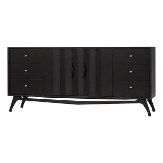 1960s Ebonized Black Lacquer Long Mid Century Dresser For Sale
