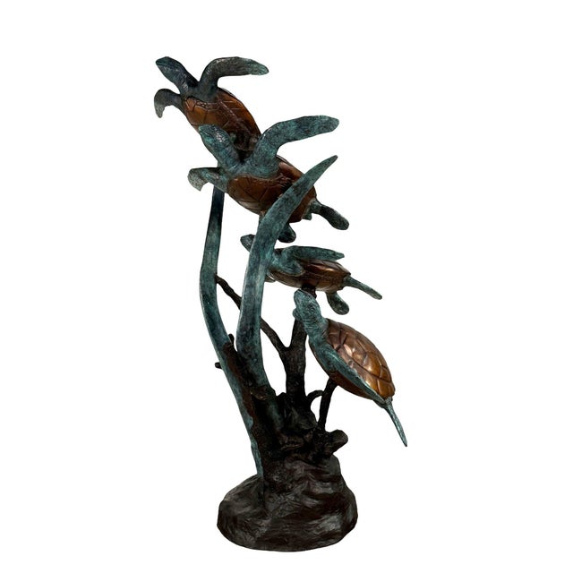 Metal Four Sea Turtles, Large Bronze Sculpture – 62” H For Sale - Image 7 of 8