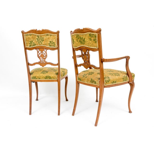Wood Antique Rococo Revival Salon Chairs — Matching Armchair and Side Chair, Circa 1900 For Sale - Image 7 of 18