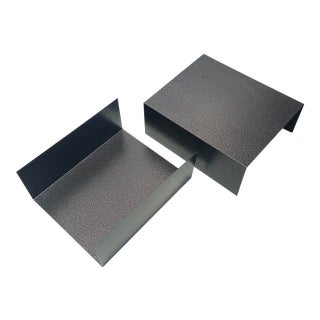 Pair of 1960s Aluminum Paper Trays, Bookends or Vinyl Record Storage Refinished in Hammered Silver For Sale