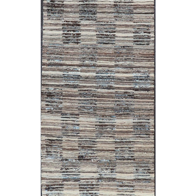 Hi Low pile rug, combination of Kilim and pile Rug with Checkerboard design in gray, charcoal, and blue, Shades of blue...