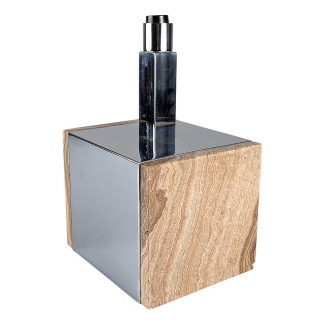 Travertine Marble and Chromed Metal Table Lamp, 1960s For Sale