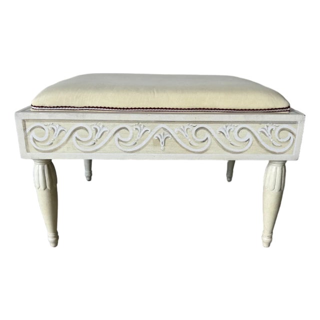 Vintage Louis XVI Style Cream Upholstered Ottoman For Sale