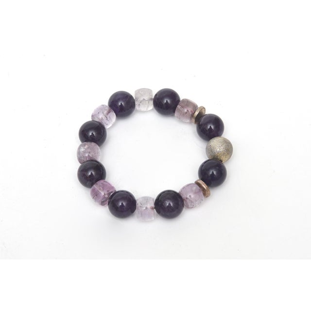 Bracelet With Silver and Purple Stones With Stretch Elastic Jeweler Made For Sale - Image 4 of 8