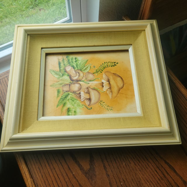 Yellow 1970’s Retro Vintage Mushroom Yellow Wood Framed & Matted Print Picture 14 X 16 For Sale - Image 8 of 15