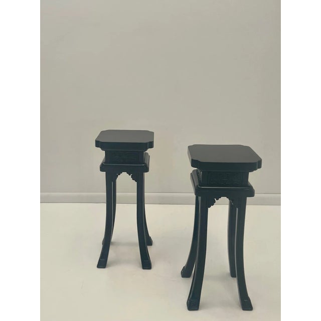 Carved Ebonized Maison Jansen Style Side Tables -A Pair For Sale - Image 4 of 13