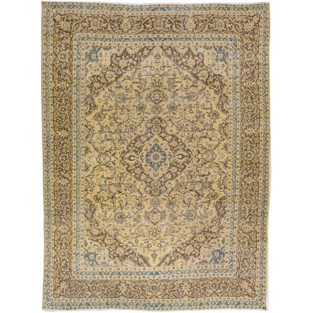 Textile 1930s Handmade Vintage Persian Tabriz Tan Wool Rug With Medallion Design For Sale - Image 7 of 7