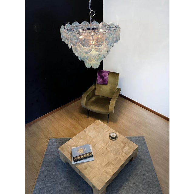 Mid-Century Modern Space Age Murano Chandelier with 57 Blue Albaster Iridescent Glasses, 1990s For Sale - Image 3 of 18