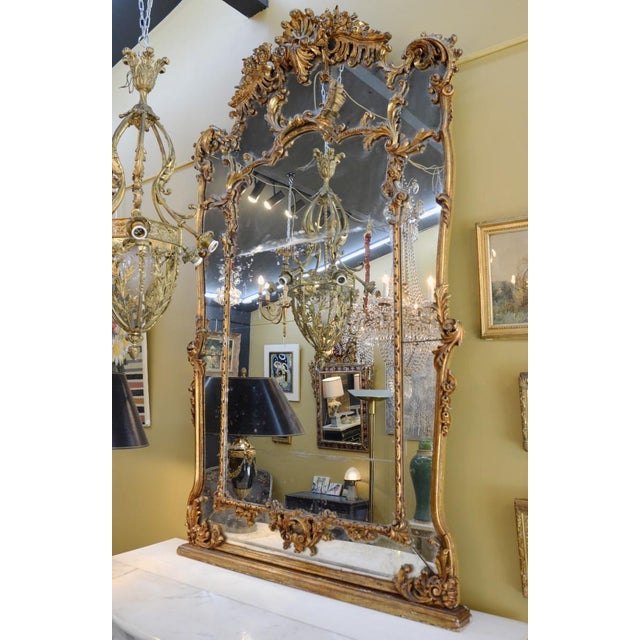 Large Antique Louis XV Style Giltwood Mirror, 1800s For Sale - Image 4 of 4