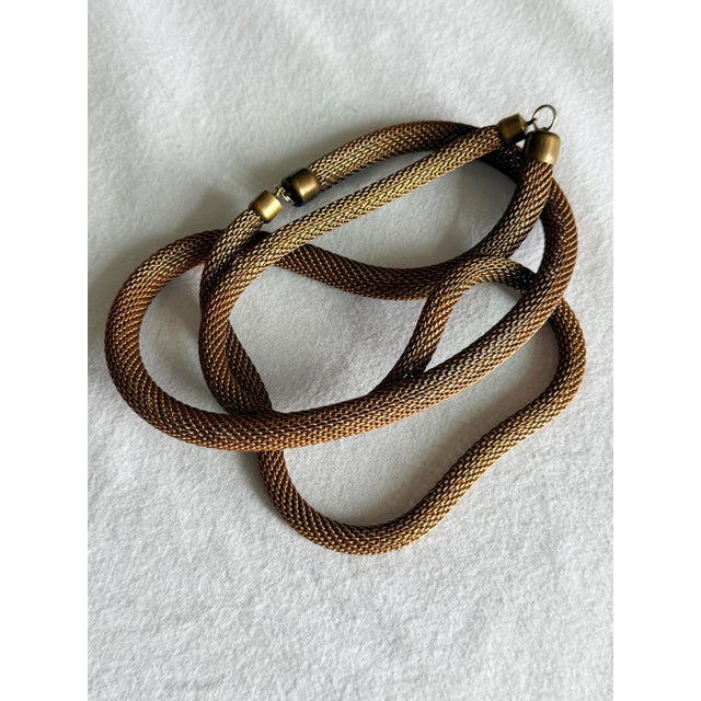 Vintage 1980s Italian Style Bronze Tone Woven Mesh Rope Collar Necklace For Sale - Image 11 of 15
