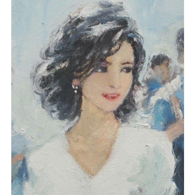 Original oil painting by Sean Wu, Among Others, What is the young woman looking at in the crowd?