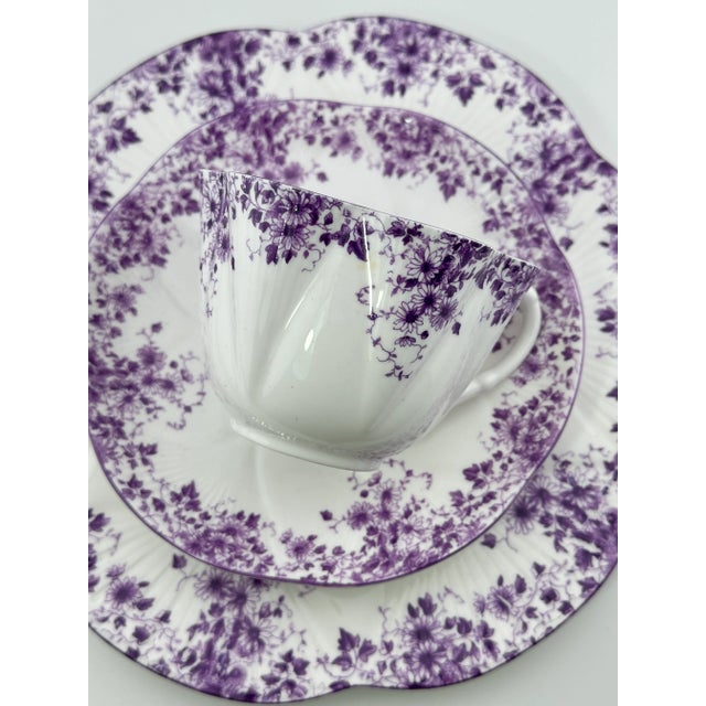 Ceramic Shelley Dainty Mauve Trio, English Bone China, Vintage Shelley 3 Piece Tea Set For Sale - Image 7 of 8