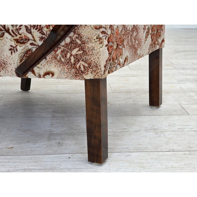 Brown Art Deco Danish Armchair in Furniture Velour and Beech Wood, 1950s For Sale - Image 8 of 18