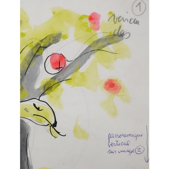 Jean Effel, Teinturier, The Apple Tree Serpent, 1970, Watercolor For Sale - Image 4 of 7