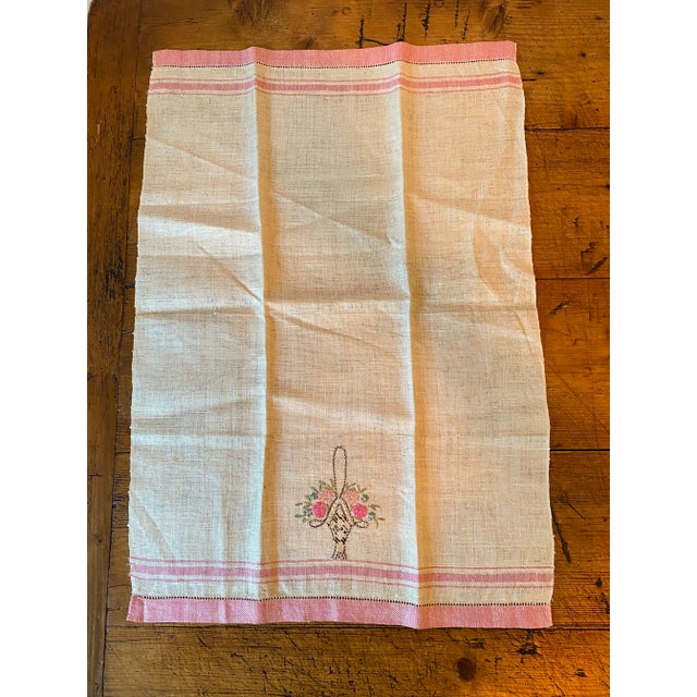 Vintage Hand Stitched Linen Tea Towels, Set of 3 For Sale - Image 4 of 10