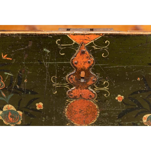 Antique. 1815. Early 19th century swedish marriage chest with original hand painted decoration, hardware and hinged candle...