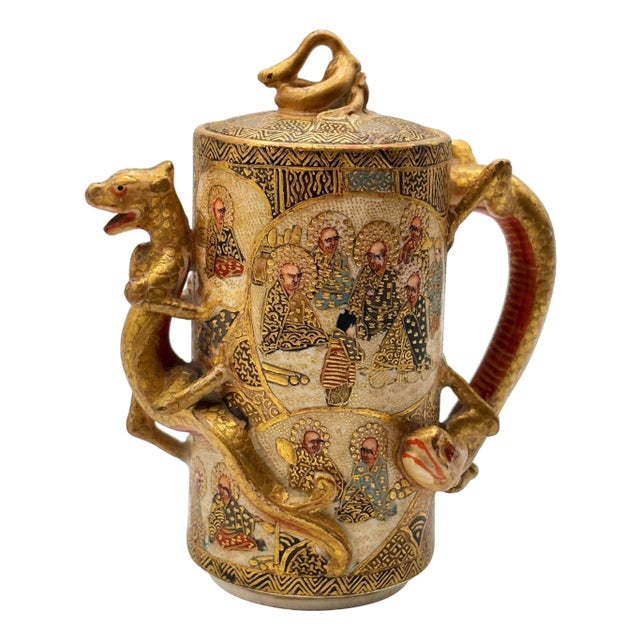 Late 19th Century Gyokushu Satsuma Earthenware Saki Pitcher, C. Meiji Period For Sale