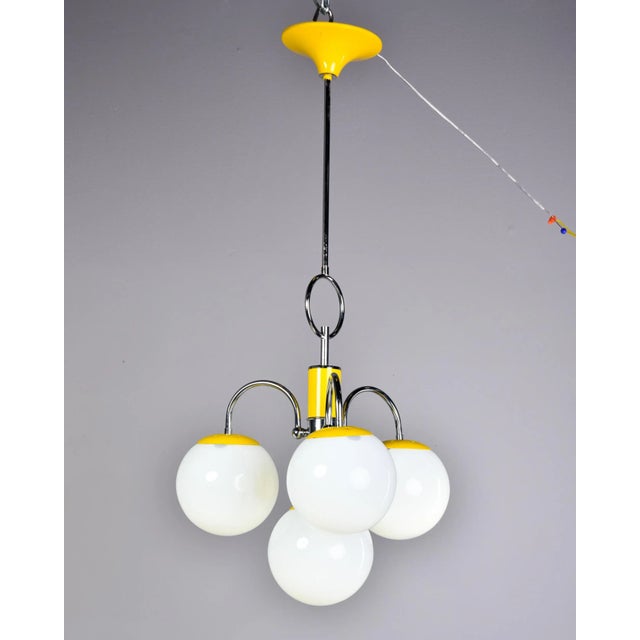 Mid Century Italian Chrome and Yellow Four Light Fixture For Sale - Image 9 of 9